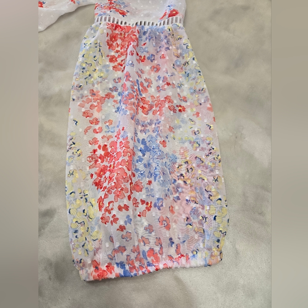 Time & Tru Kimono/Cover Up Floral Sheer Open Front White & Colorful Print Size M - Picture 5 of 8